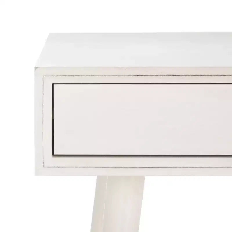 Bureau 2 tiroirs, blanc vieilli, bois et MDF