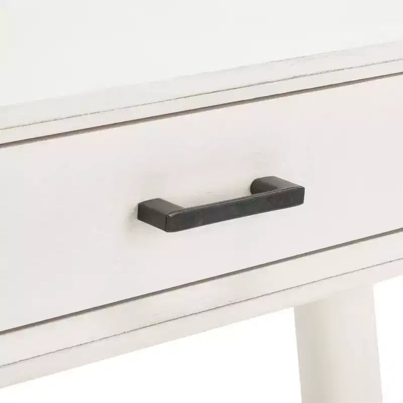 Bureau 2 tiroirs, blanc vieilli, bois et MDF