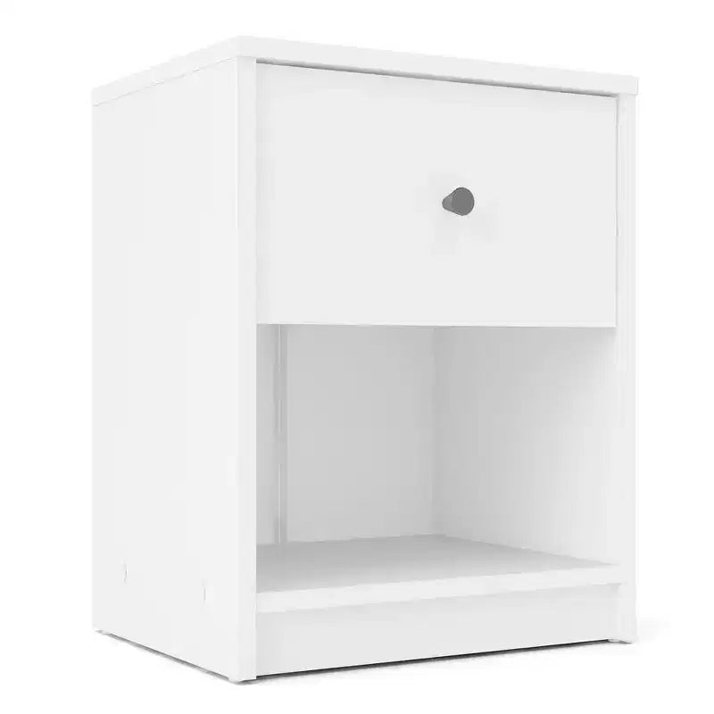1-Drawer Nightstand with Open Shelf, White, Compact Danish Design, 19"H
