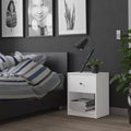 1-Drawer Nightstand with Open Shelf, White, Compact Danish Design, 19"H