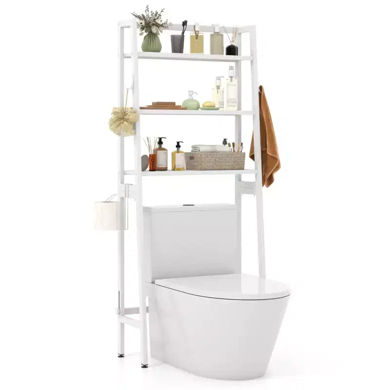 3-Tier Over-the-Toilet Storage Shelf, Free Standing, 2 Side Hooks, 132 lb Capacity