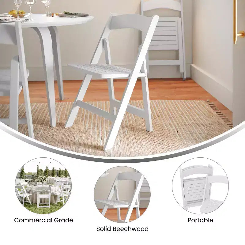 Lot de 2 chaises de salle à manger pliantes en bois massif, capacité 136 kg, aucun assemblage requis