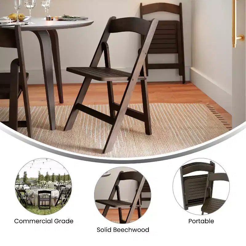 Lot de 2 chaises de salle à manger pliantes en bois massif, capacité 136 kg, aucun assemblage requis
