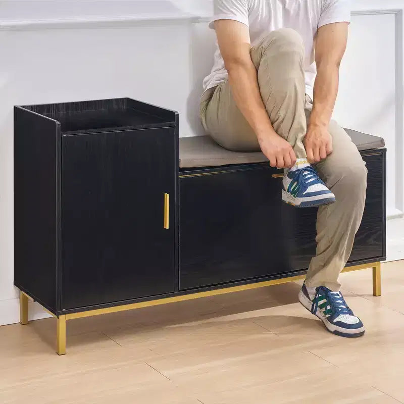 Banc de rangement d'entrée avec tiroirs à bascule à 2 niveaux, siège rembourré, capacité de 8 à 12 paires