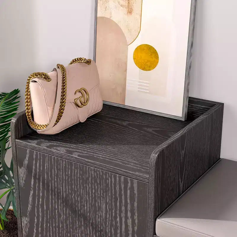 Banc de rangement d'entrée avec tiroirs à bascule à 2 niveaux, siège rembourré, capacité de 8 à 12 paires