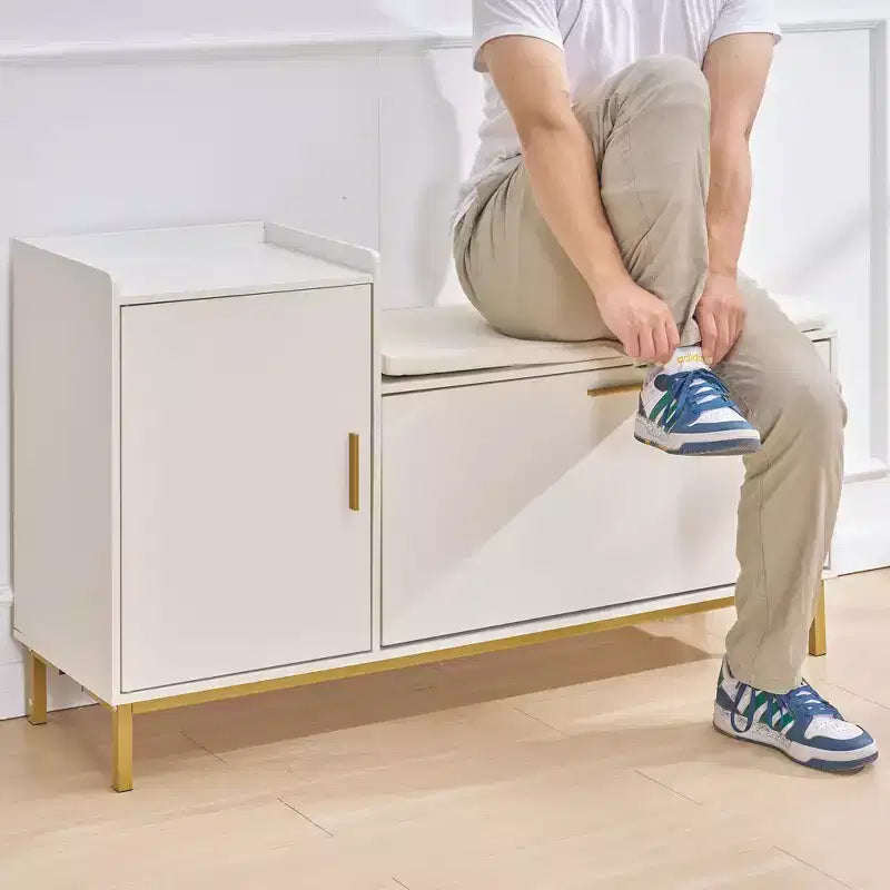 Banc de rangement d'entrée avec tiroirs à bascule à 2 niveaux, siège rembourré, capacité de 8 à 12 paires
