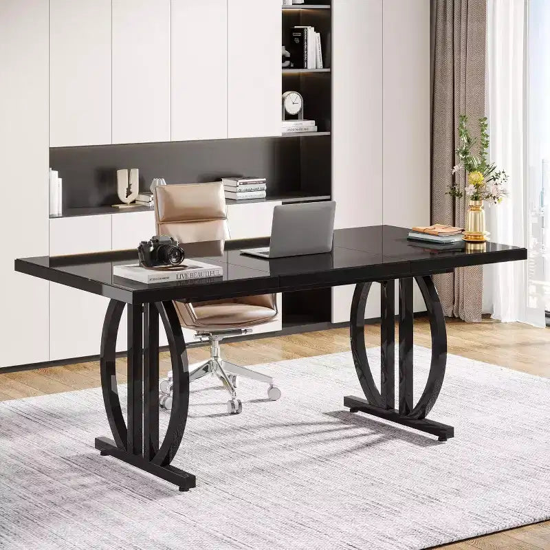Bureau informatique moderne de direction, plateau en MDF et cadre en métal, capacité de 158 kg