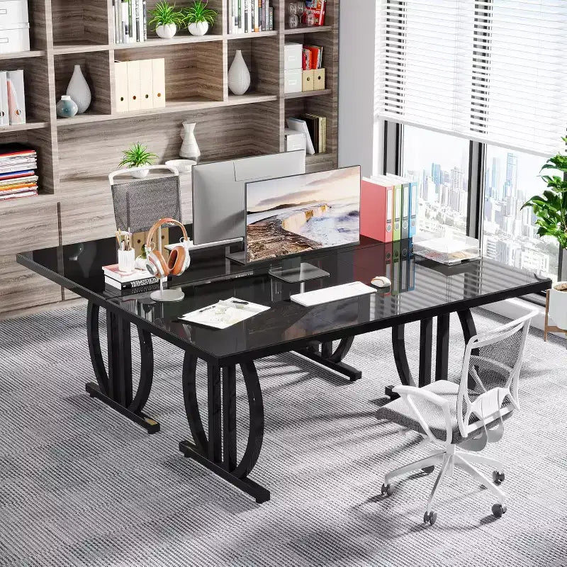 Modern Executive Computer Desk, MDF Top & Metal Frame, 350 lb Capacity