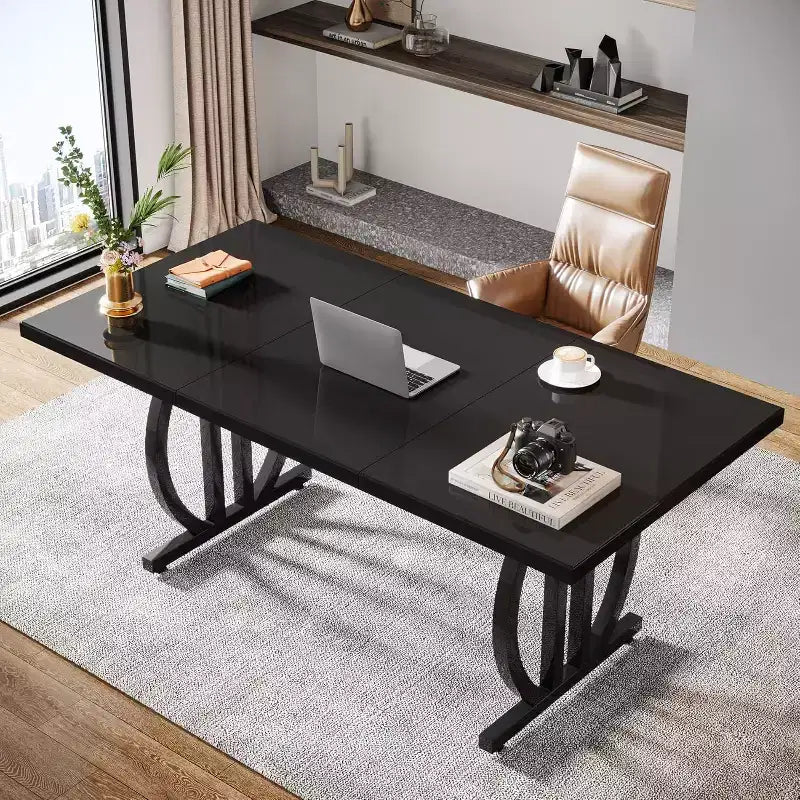 Bureau informatique moderne de direction, plateau en MDF et cadre en métal, capacité de 158 kg