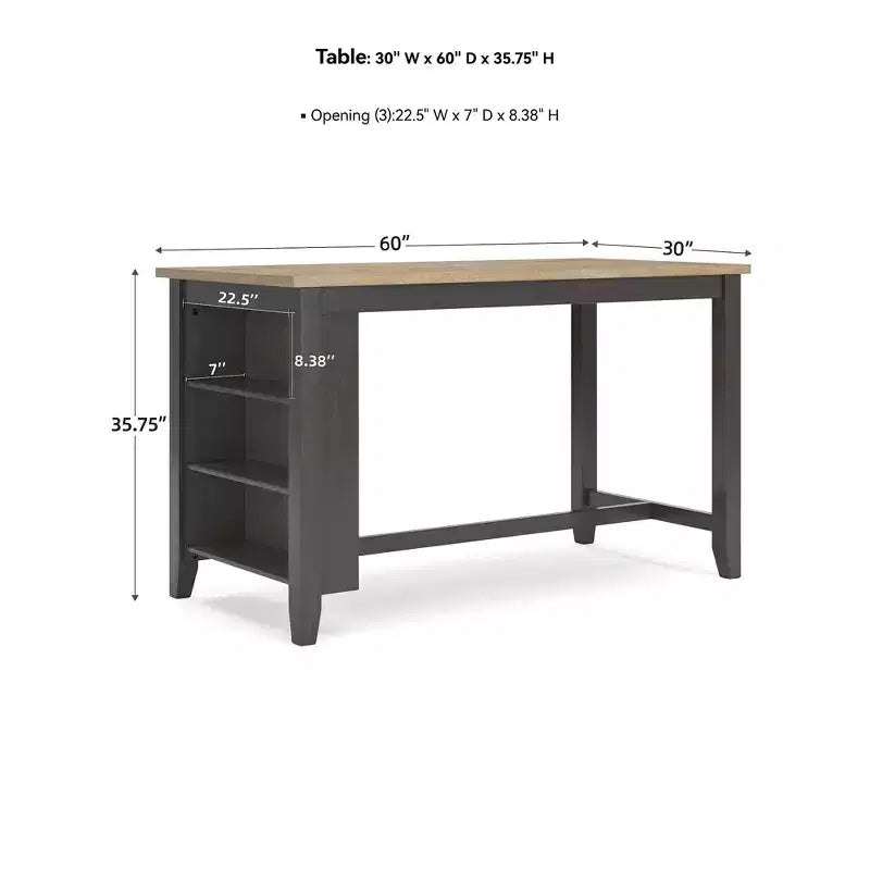 Table de salle à manger hauteur comptoir avec plateau en billot de boucher et 3 étagères de rangement, 4 places