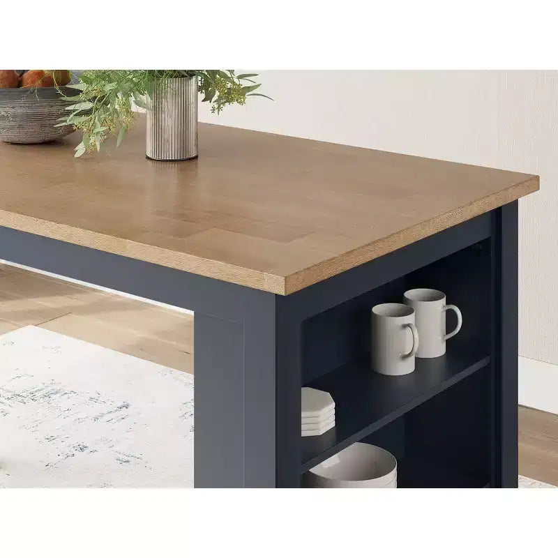 Table de salle à manger hauteur comptoir avec plateau en billot de boucher et 3 étagères de rangement, 4 places