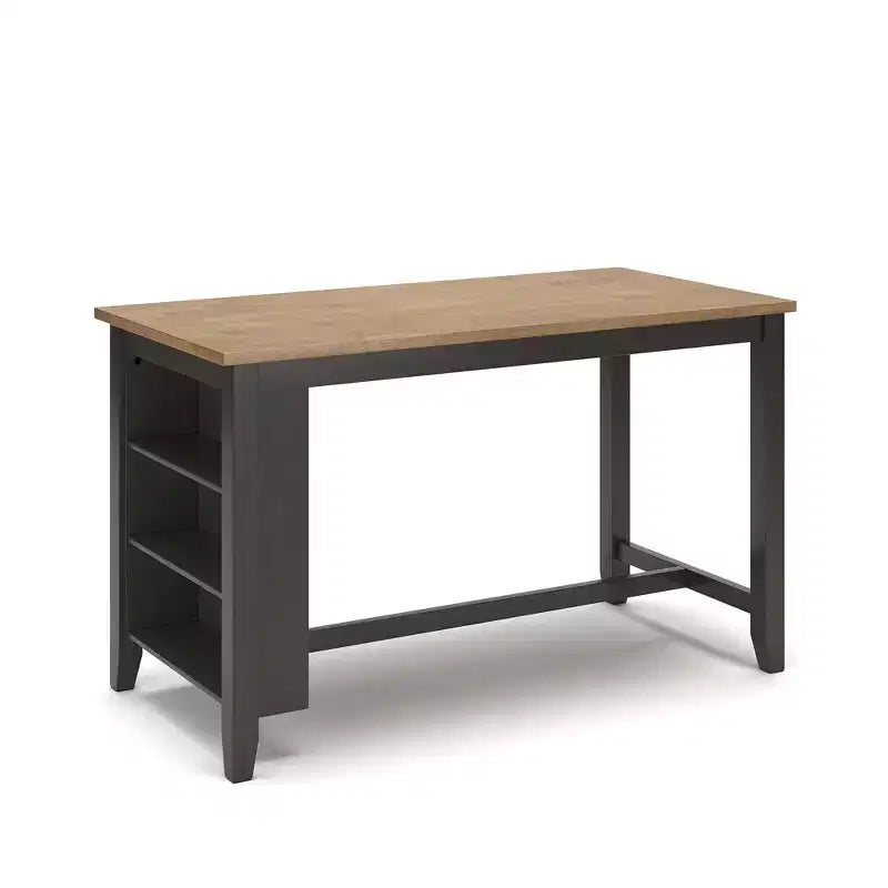 Counter Height Dining Table with Butcher Block Top & 3 Storage Shelves, Seats 4
