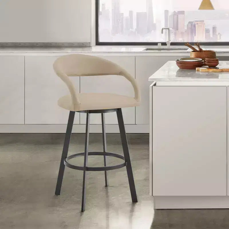 Tabouret de bar pivotant hauteur comptoir 26", cadre en fer et similicuir, capacité 113 kg