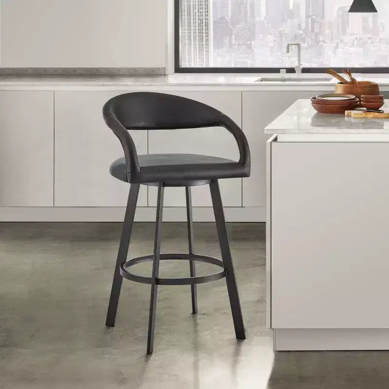 26" Swivel Counter Height Barstool, Iron Frame & Faux Leather, 250 lb Capacity