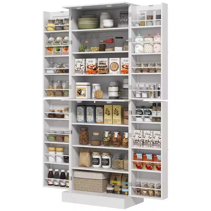 Armoire de cuisine autoportante de 65 po avec 8 étagères et 4 portes