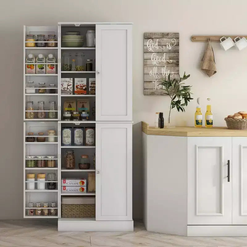 Armoire de cuisine autoportante de 65 po avec 8 étagères et 4 portes