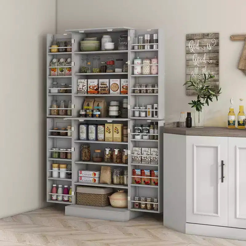65" Freestanding Kitchen Pantry Cabinet with 8 Shelves & 4 Doors