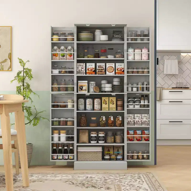 65" Freestanding Kitchen Pantry Cabinet with 8 Shelves & 4 Doors