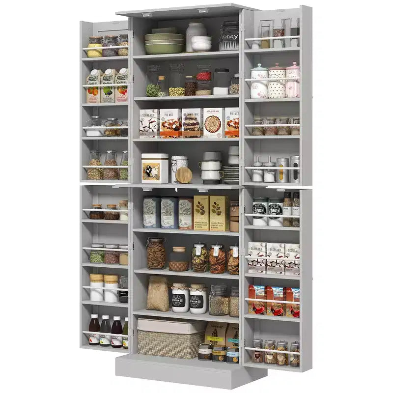 65" Freestanding Kitchen Pantry Cabinet with 8 Shelves & 4 Doors