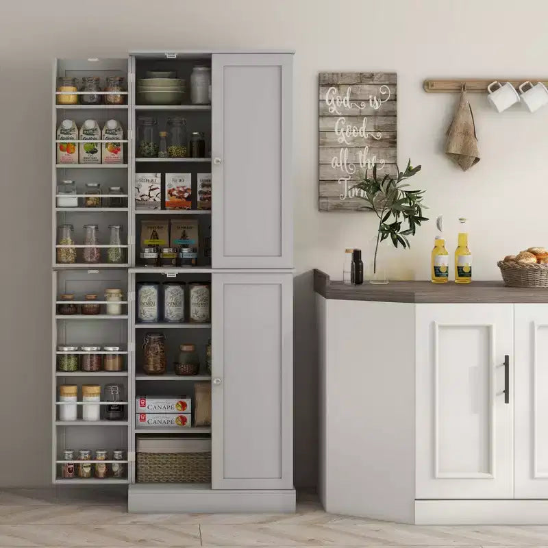 Armoire de cuisine autoportante de 65 po avec 8 étagères et 4 portes