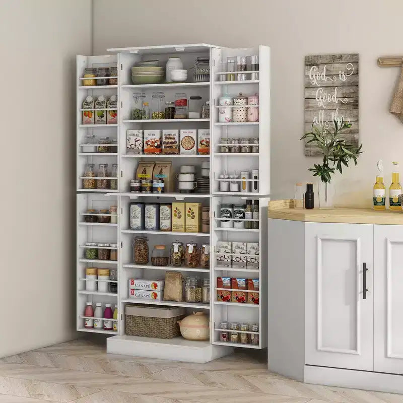 Armoire de cuisine autoportante de 65 po avec 8 étagères et 4 portes