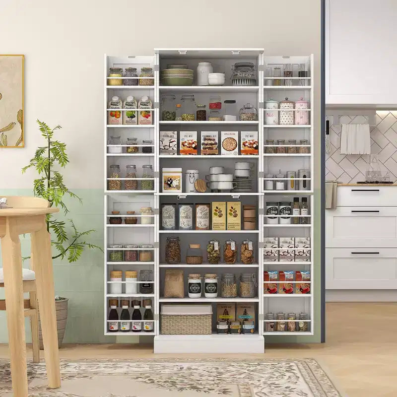 Armoire de cuisine autoportante de 65 po avec 8 étagères et 4 portes