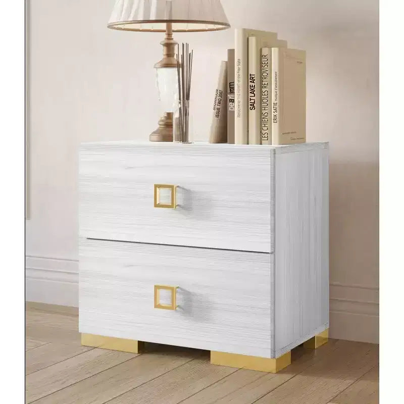 Lot de 2 tables de chevet avec tiroir, pieds en métal doré, blanc/noir