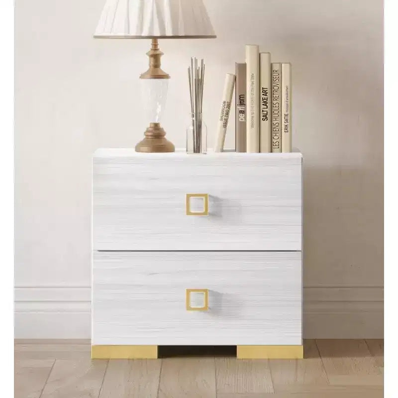 Lot de 2 tables de chevet avec tiroir, pieds en métal doré, blanc/noir