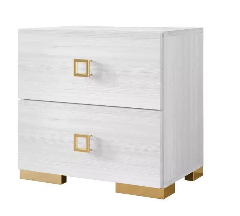 Lot de 2 tables de chevet avec tiroir, pieds en métal doré, blanc/noir
