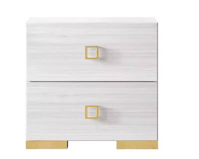Lot de 2 tables de chevet avec tiroir, pieds en métal doré, blanc/noir