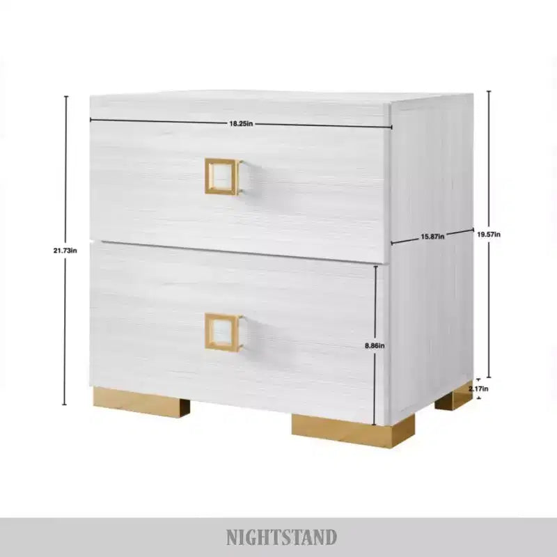 Lot de 2 tables de chevet avec tiroir, pieds en métal doré, blanc/noir