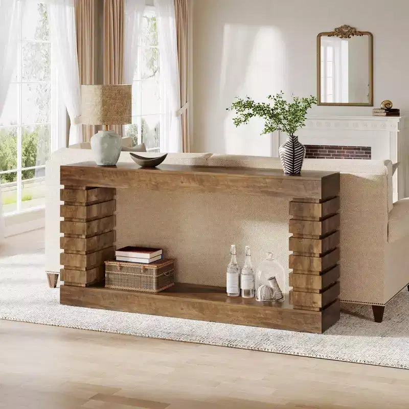 Console rectangulaire en bois de 70,87 po avec 2 étagères ouvertes