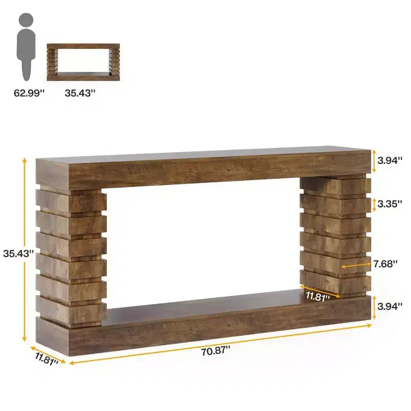 Console rectangulaire en bois de 70,87 po avec 2 étagères ouvertes