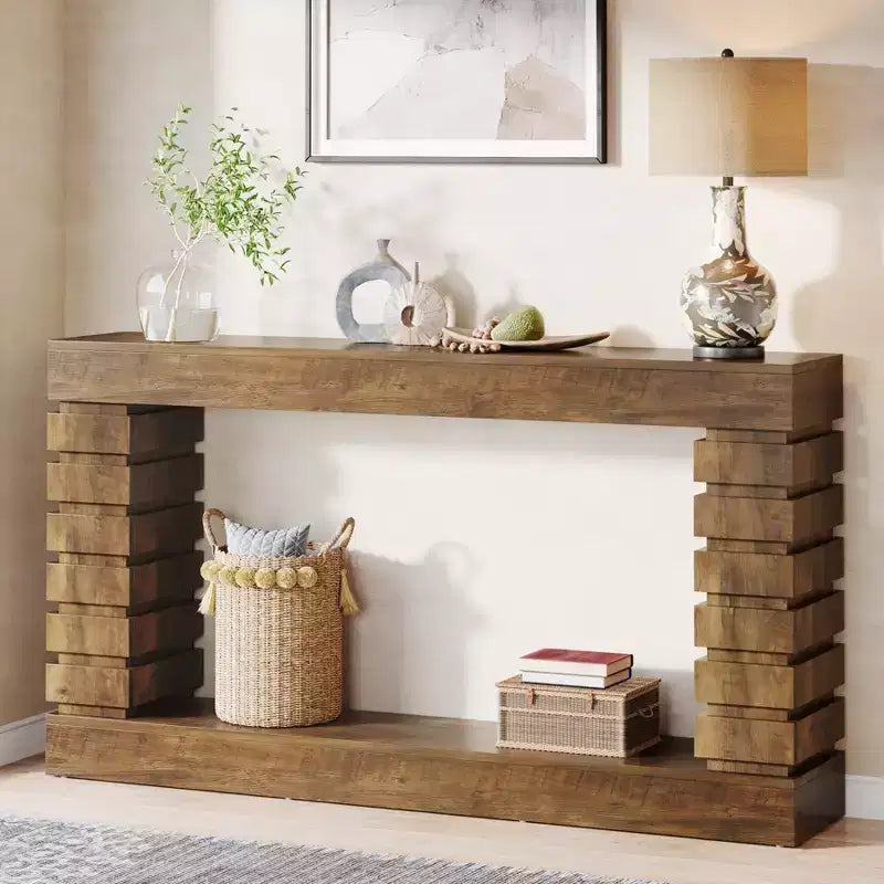 70.87" Wood Rectangular Console Table with 2 Open Shelves
