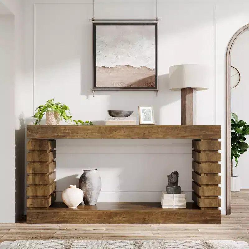 70.87" Wood Rectangular Console Table with 2 Open Shelves
