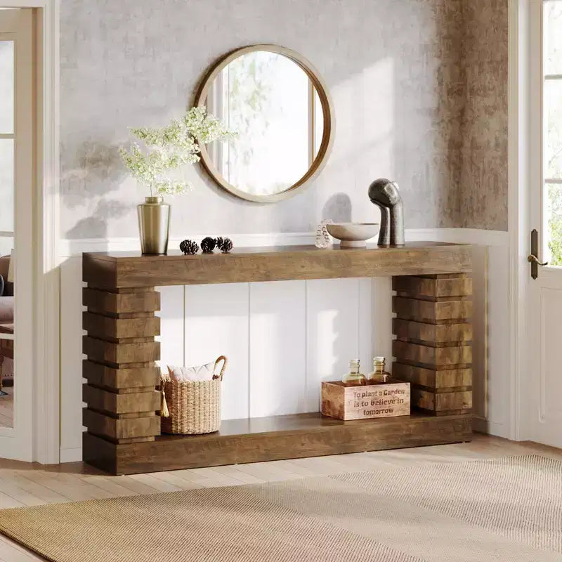 Console rectangulaire en bois de 70,87 po avec 2 étagères ouvertes