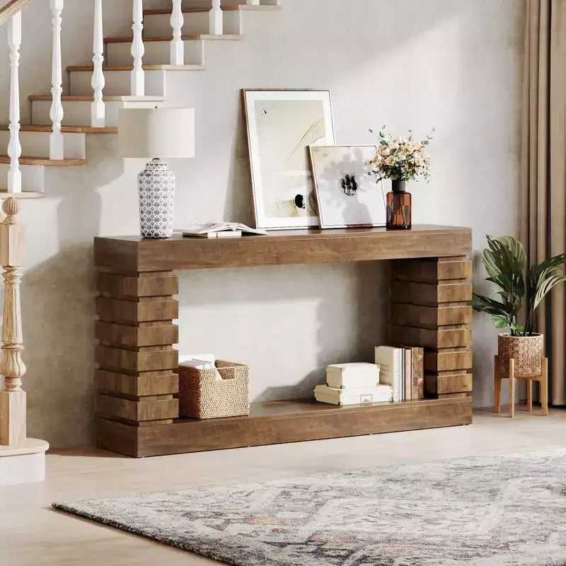 Console rectangulaire en bois de 70,87 po avec 2 étagères ouvertes