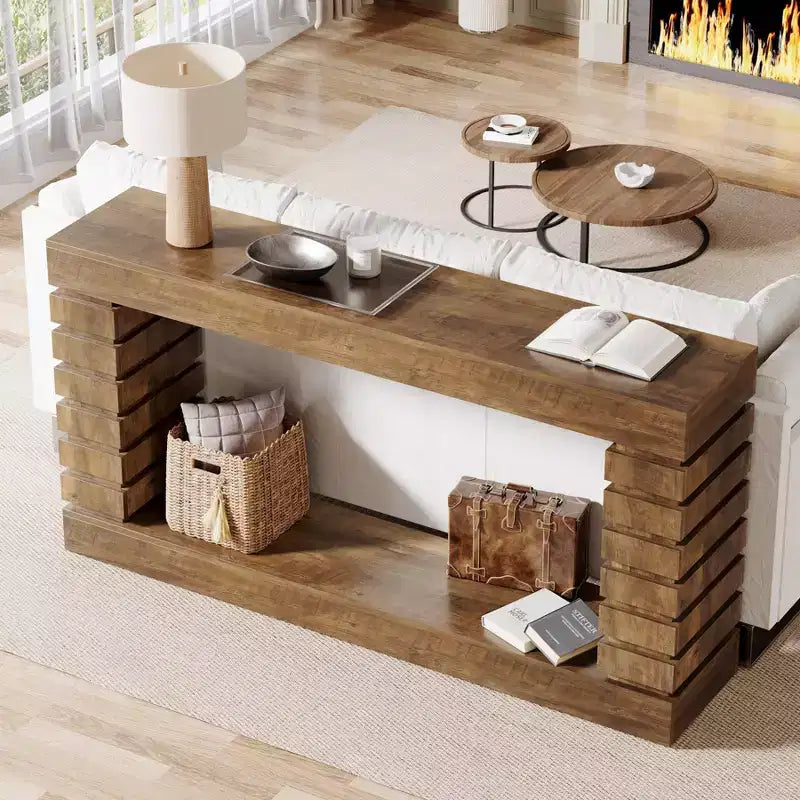 Console rectangulaire en bois de 70,87 po avec 2 étagères ouvertes