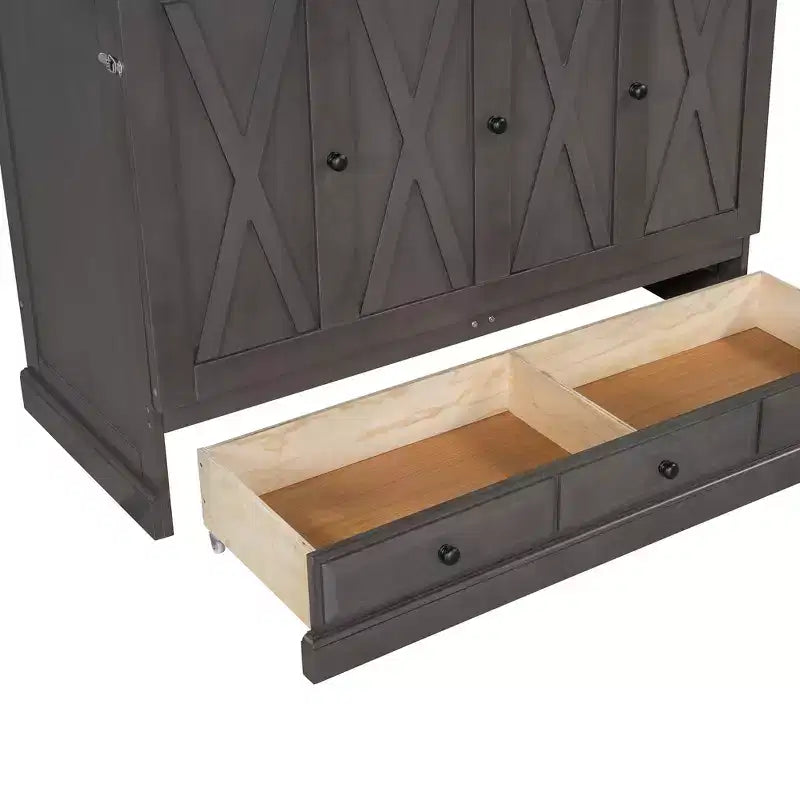 Lit escamotable en bois, taille Queen/double, avec port USB et tiroirs de rangement