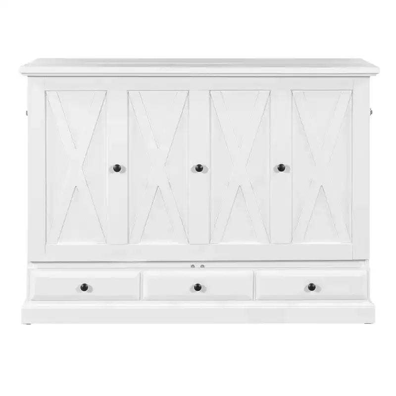 Lit escamotable en bois, taille Queen/double, avec port USB et tiroirs de rangement