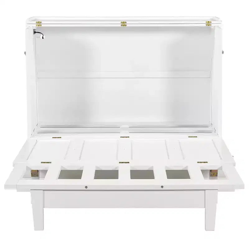 Lit escamotable en bois, taille Queen/double, avec port USB et tiroirs de rangement