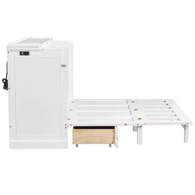 Lit escamotable en bois, taille Queen/double, avec port USB et tiroirs de rangement
