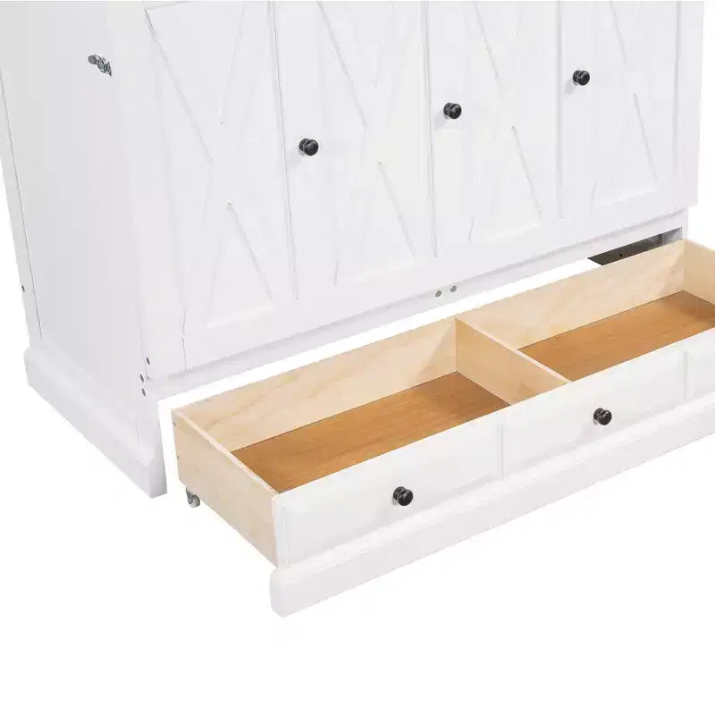 Lit escamotable en bois, taille Queen/double, avec port USB et tiroirs de rangement