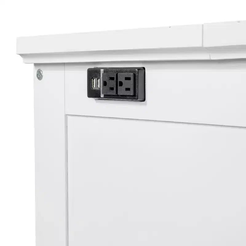 Lit escamotable en bois, taille Queen/double, avec port USB et tiroirs de rangement