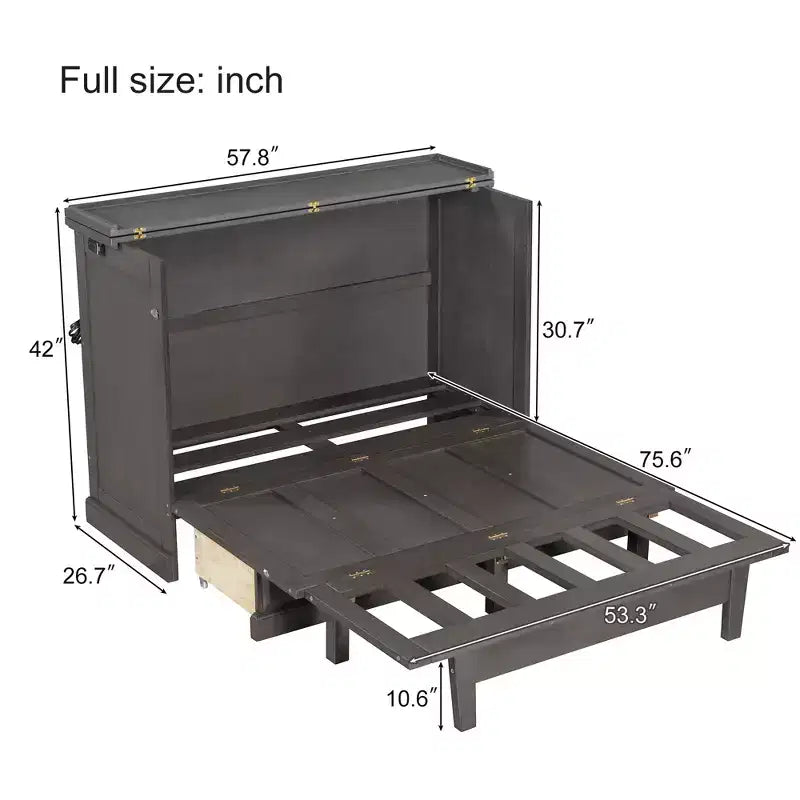 Lit escamotable en bois, taille Queen/double, avec port USB et tiroirs de rangement