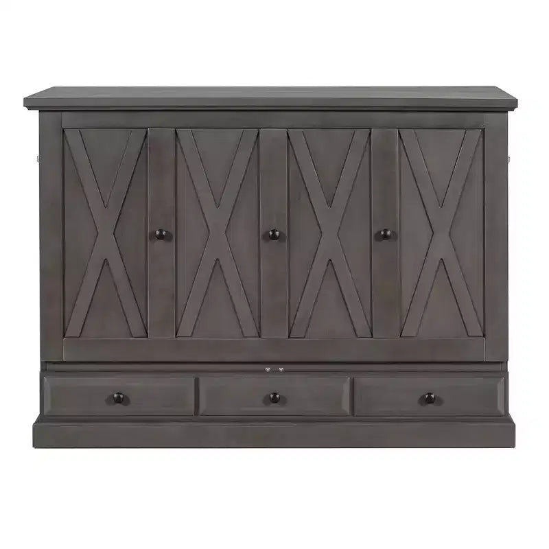 Lit escamotable en bois, taille Queen/double, avec port USB et tiroirs de rangement