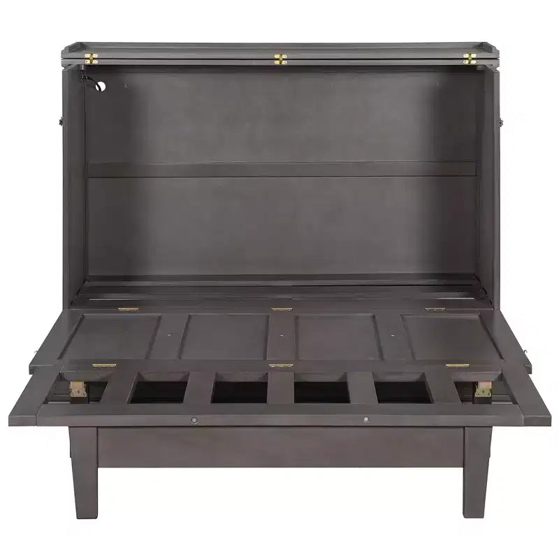Lit escamotable en bois, taille Queen/double, avec port USB et tiroirs de rangement