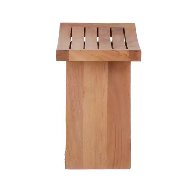 Tabouret de douche et de bain en teck massif avec assise incurvée et étagère inférieure, naturel