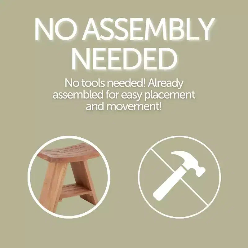 Tabouret de douche et de bain en teck massif avec assise incurvée et étagère inférieure, naturel