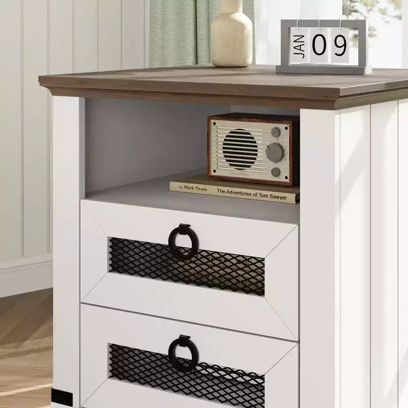 Table de chevet rustique 18" avec station de charge, 2 tiroirs, 2 ports USB et compartiment ouvert